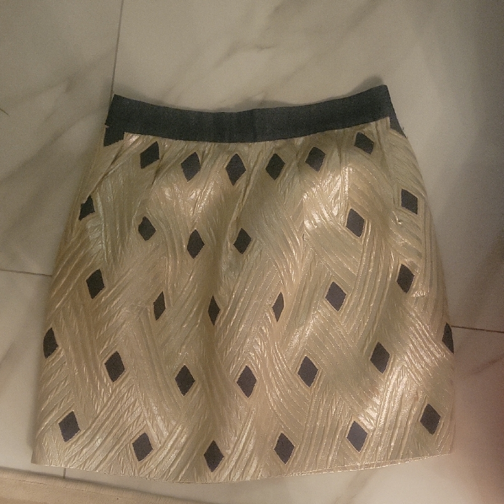 Metallic Gold Mini Skirt with Black Geometric Details